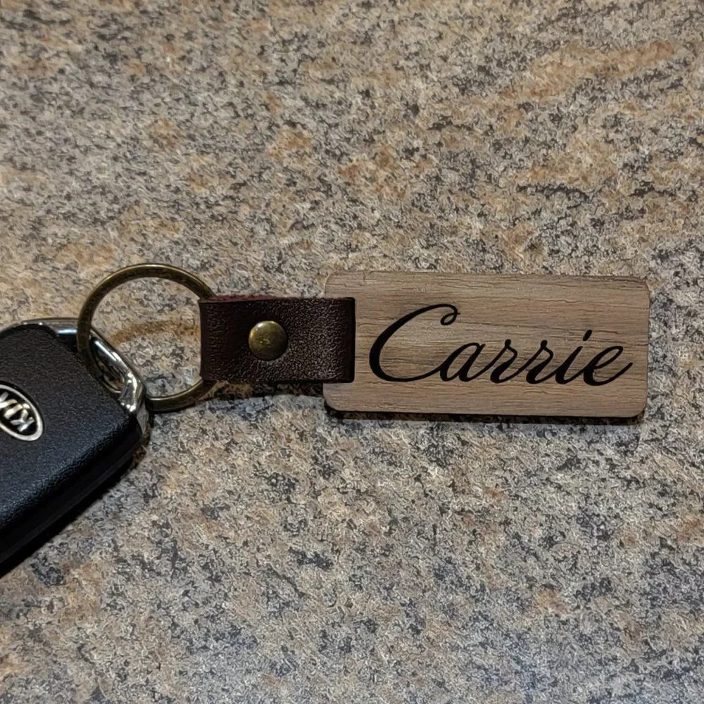 Personalized Photo and Handwriting Keychain - Antiqued Leather and Wood